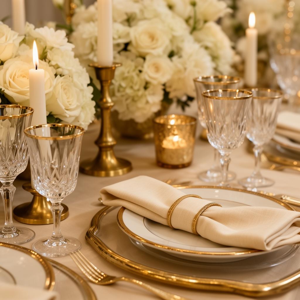 Serpentine table detail with layered glassware
